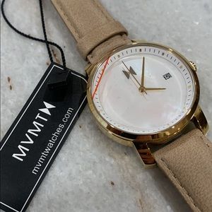 MVMT watch new with tags never worn tan leather band gold w/ white face